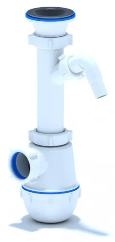 Сифон сливной Анипласт Ани Грот для стиральной машины с отводом, из пластика и нержавеющей стали, белый, 40мм, 1.1/2дюйм / сантехника