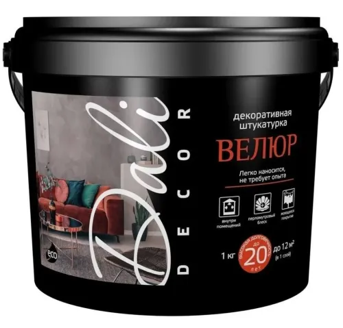 Декоративная штукатурка Dali Decor / Дали Декор Велюр фактурная, для внутренних работ, акриловая, белая, 1кг / строительные смеси
