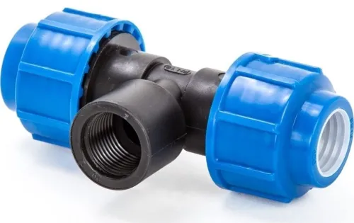 Тройник Lammin / Ламмин компрессионный переходной для ПНД труб обжимной, с внутренней резьбой 3/4", полиэтиленовый, синий, диаметр 20мм / водоснабжение