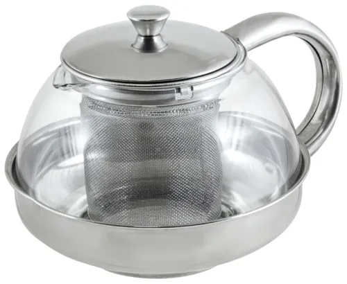 Чайник заварочный Mallony / Маллони Menta-600 с фильтром из нержавеющей стали, в корпусе из стекла и металла, прозрачный, 600мл / товары для дома