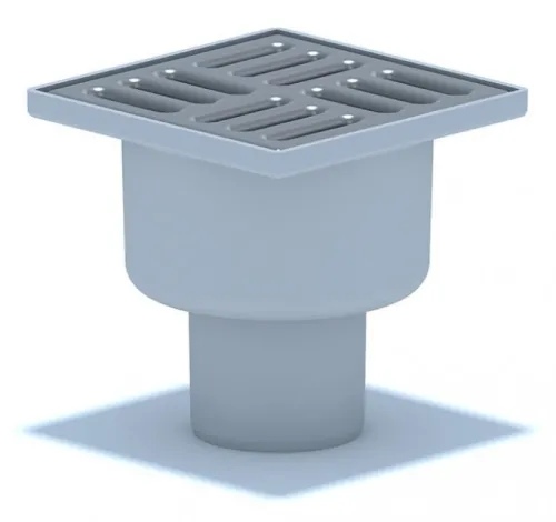 Трап для душа Анипласт 50 вертикальный слив, из пластика и нержавеющей стали сухой, серый, размером 10х10см / водоотведение и канализация