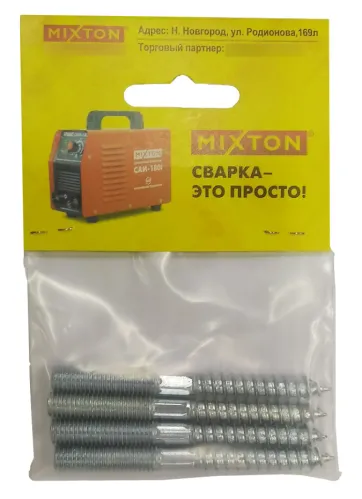 Шпильки крепежные MIXTON / Микстон шуруп, сталь оцинкованная, 10×100мм, 4шт. / расходные материалы и оснастка