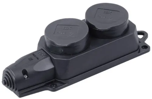 Колодка электрическая IEK / ИЕК 2 гнезда, с защитными крышками, каучуковый корпус, цвет черный, 220В, 16А, 3500Вт, IP44 / электрика