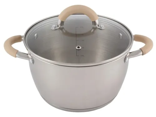 Кастрюля Mallony / Маллони Fortuna с крышкой, из нержавеющей стали, диаметром 20см, высотой 11.5см, объемом 3.3л / посуда для кухни