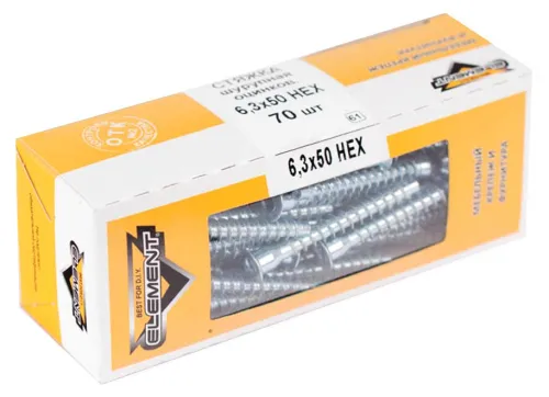 Мебельная стяжка Element / Элемент шурупная, оцинкованная, стальная, шлиц HEX, 6.3х50мм, в упаковке 70шт.