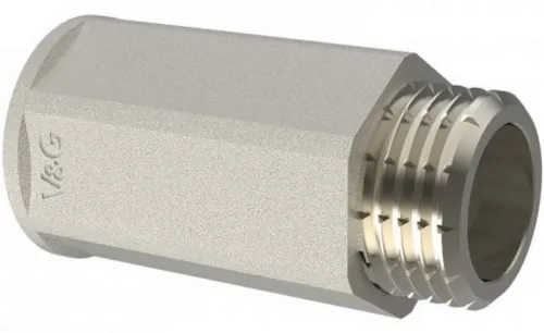 Удлинитель сантехнический V&G / В&Г никелированный, из латуни, внутренняя и наружная резьба 1/2дюйма, длина наращивания 40мм / фитинг