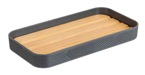 Мыльница Fora Tropicana настольная, пластик, серая/бамбук