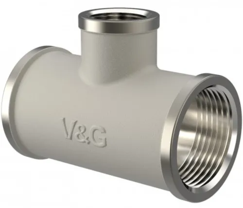 Тройник V&G / В&Г переходной для труб, из латуни, серый, внутренняя резьба диаметром 1/2 и 3/4дюйма / водоснабжение