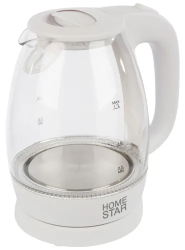 Чайник электрический HomeStar / ХоумСтар HS-1012 с подсветкой, в корпусе из термостойкого стекла, белый, 1.7л, 1850Вт / товары для дома