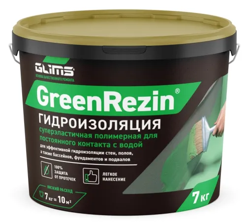 Герметик акриловый GLIMS GreenResin, серо-зеленый, 7кг