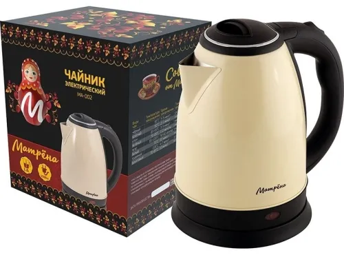 Чайник электрический Матрена МА-002 со световым индикатором работы, в корпусе из нержавеющей стали, бежевый, 1.8л, 1500Вт / товары для дома