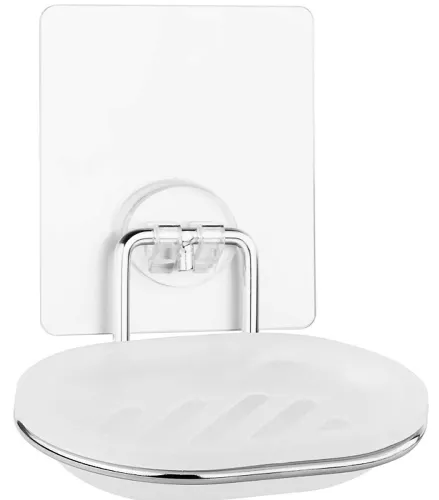 Мыльница Kleber / Клебер Lite настенная для ванной на силиконовом креплении, пластиковая, цвет хром, 130×120×100мм / товары для дома