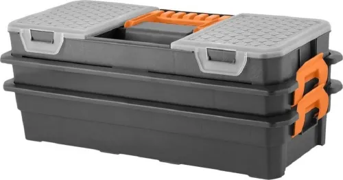 Органайзер BLOCKER / Блокер Expert 16" для хранения мелочей с двумя лотками, из пластика, серый, 430х193х163мм / оборудование для мастерской