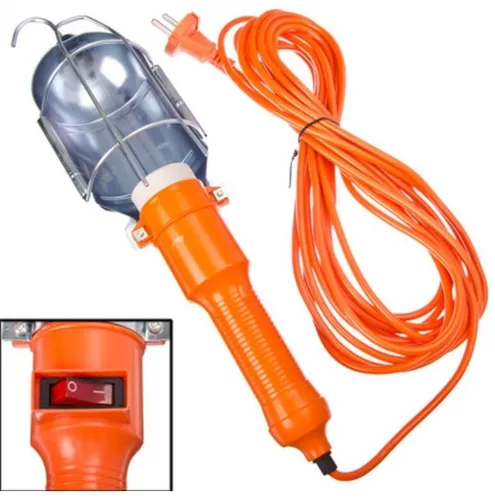 Светильник переносной Ермак с крюком для подвешивания, в корпусе из металла и пластика, оранжевый, длина кабеля 5м, 220В, Е27, 60Вт / электрика