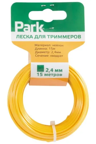 Леска для триммера PARK квадрат, нейлон, диам. 2.4мм, 15м