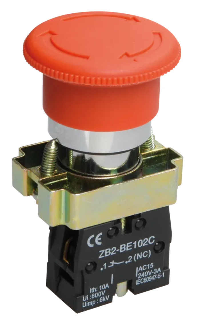 Кнопка управления IEK / ИЭК LAY5-BS542 грибок аварийная с фиксацией поворотная красная, 10А 240В, IP40, под отверстие диаметром 22мм, BBG90-BS-K04 / кнопочный пост