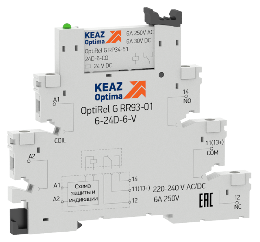 Релейный модуль КЭАЗ OptiRel G RM38-51-24D-6-V-CO-G с 1 переключающим контактом, 6А IP20 / электрика