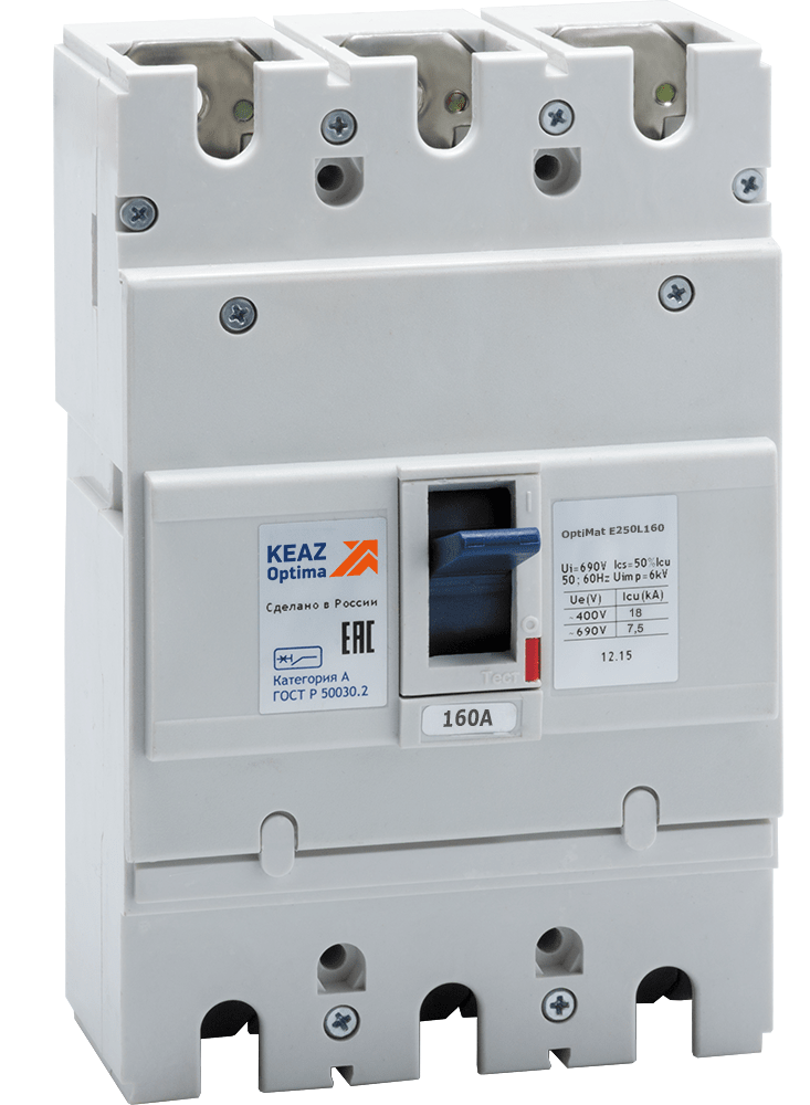 Автоматический выключатель КЭАЗ OptiMat E250L160-УХЛ3, 3P 160А, 100010 / электроавтомат