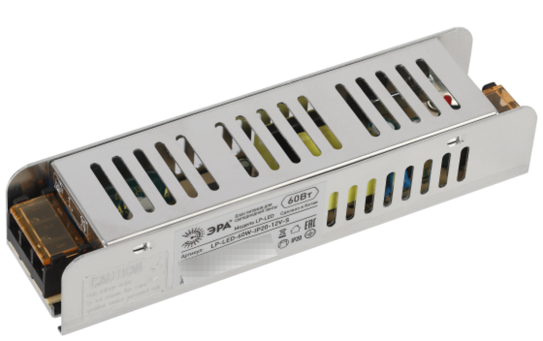 Драйвер ЭРА LP-LED 60W-IP20-12V-S для светодиодной ленты в металлическом корпусе, серый, 160х40х32мм, 5А / блок питания