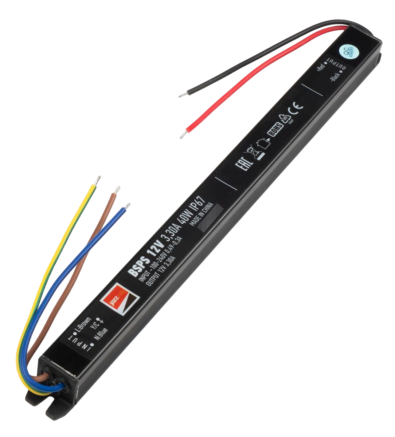 Драйвер Jazzway / Джазвэй для светодиодных изделий, в пластиковом корпусе, черный, 270х20х20мм, 3.3А, 40Вт, 12В / блок питания