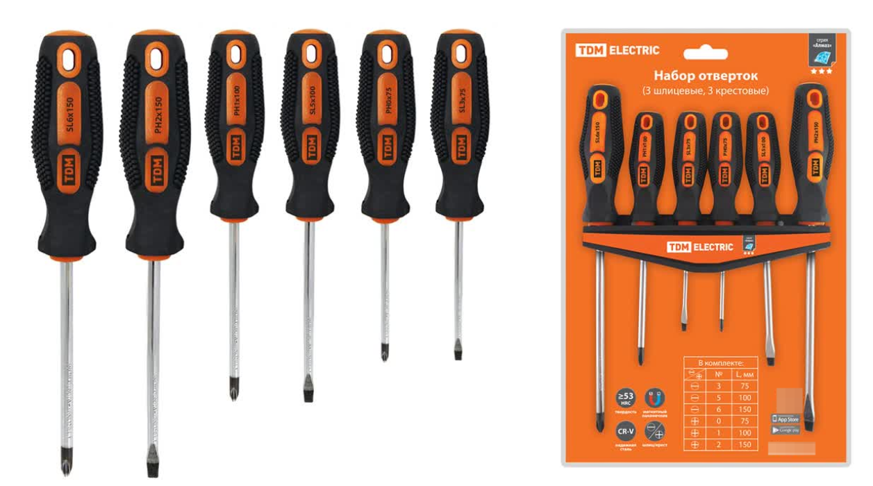 Набор отверток TDM Electric / ТДМ Электрик Алмаз в пластиковом держателе, 6 предметов / инструменты