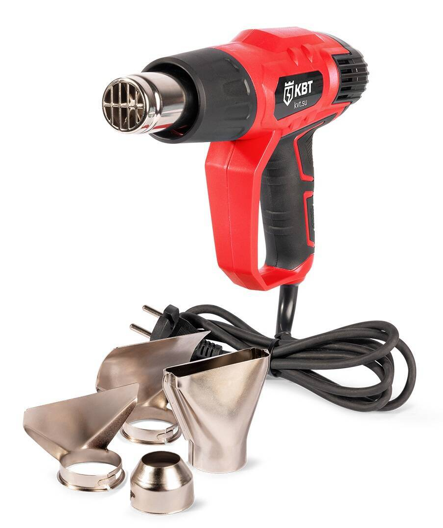 Строительный фен КВТ TT-2000-2 Профи пистолетный, с регулировкой температуры и с цветным LED дисплеем, красный, 600°С, мощностью 2000Вт / инструменты
