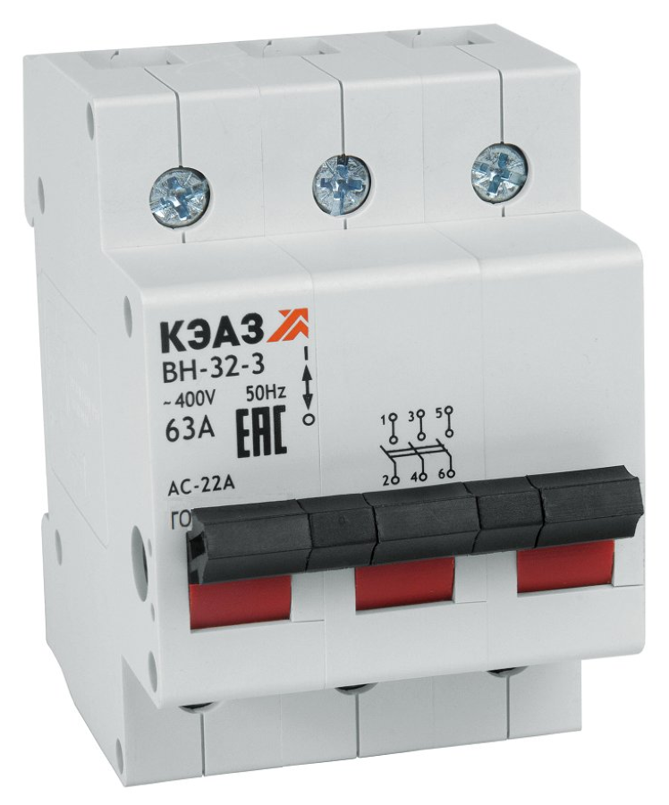 Выключатель нагрузки КЭАЗ ВН-32-3100-УХЛ3, 3P 100А IP20 400В, 141641 / разъединитель