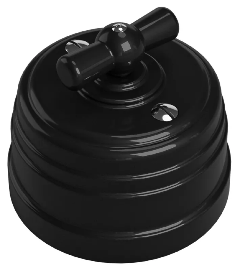 Перекрестный выключатель МезонинЪ Усадьба поворотный, черный, размером 70х60мм, 10А, 250В, IP20 / электрика