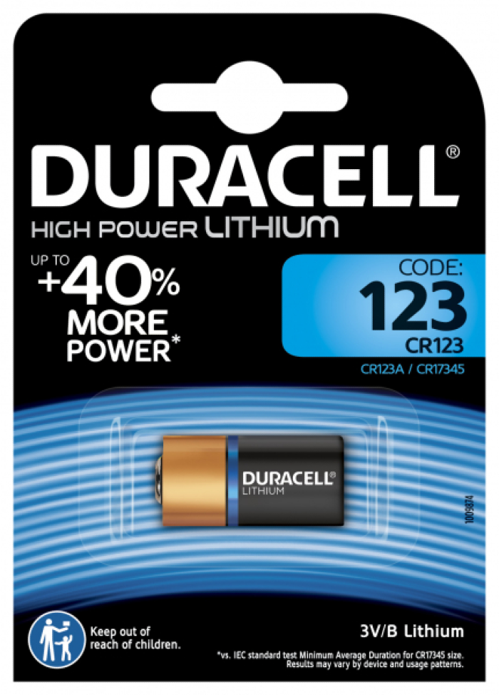 Батарейка средняя Duracell / Дюраселл High Power литиевые CR123, 3В, A0001263, 1шт. / элемент питания