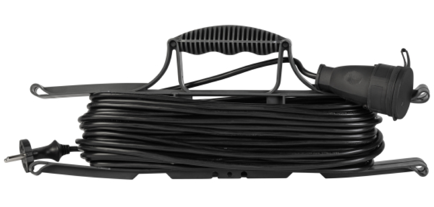 Удлинитель силовой на рамке ЭРА Greenline FR-6-20m без заземления, провод ПВС 2х0.75мм2, черный, 1 штепсельное гнездо, 20м, Б0065100 / электрика