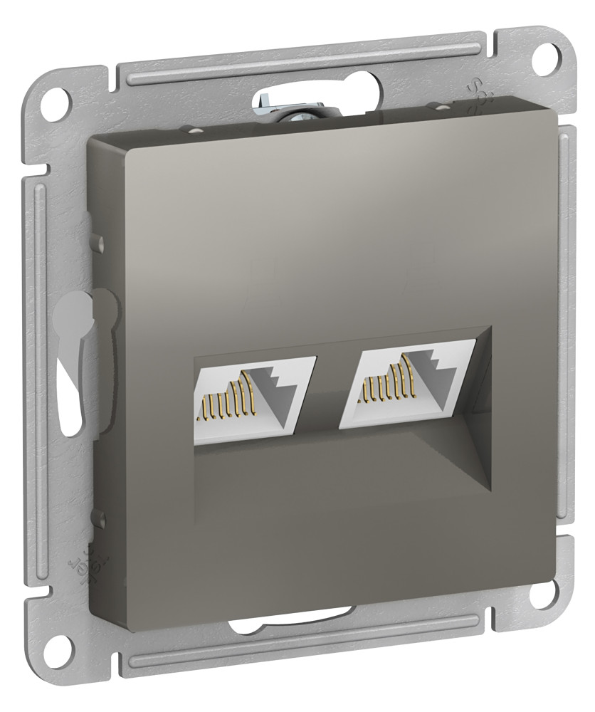 Розетка компьютерная Systeme Electric / Систем Электрик AtlasDesign 2хRJ45 механизм кат.5E, скрытой установки, цвет сталь, ATN000985 / электроустановочное оборудование