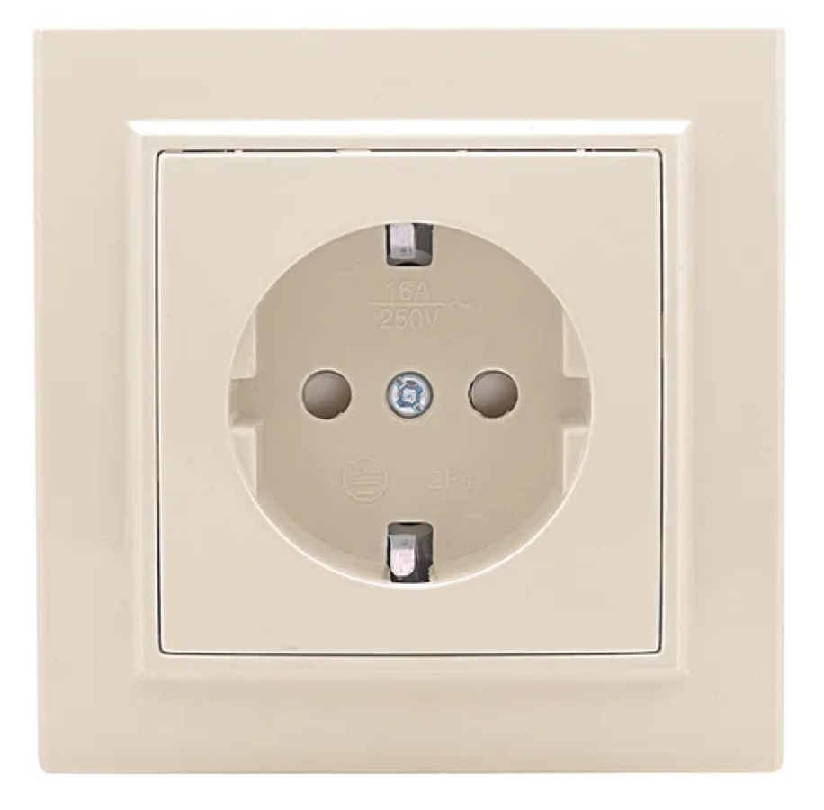 Розетка силовая штепсельная EKF / ЕКФ Минск, 16А 230В IP20, бежевая, одноместная с заземлением и защитными шторками, ERR16-028-200 / электрооборудование