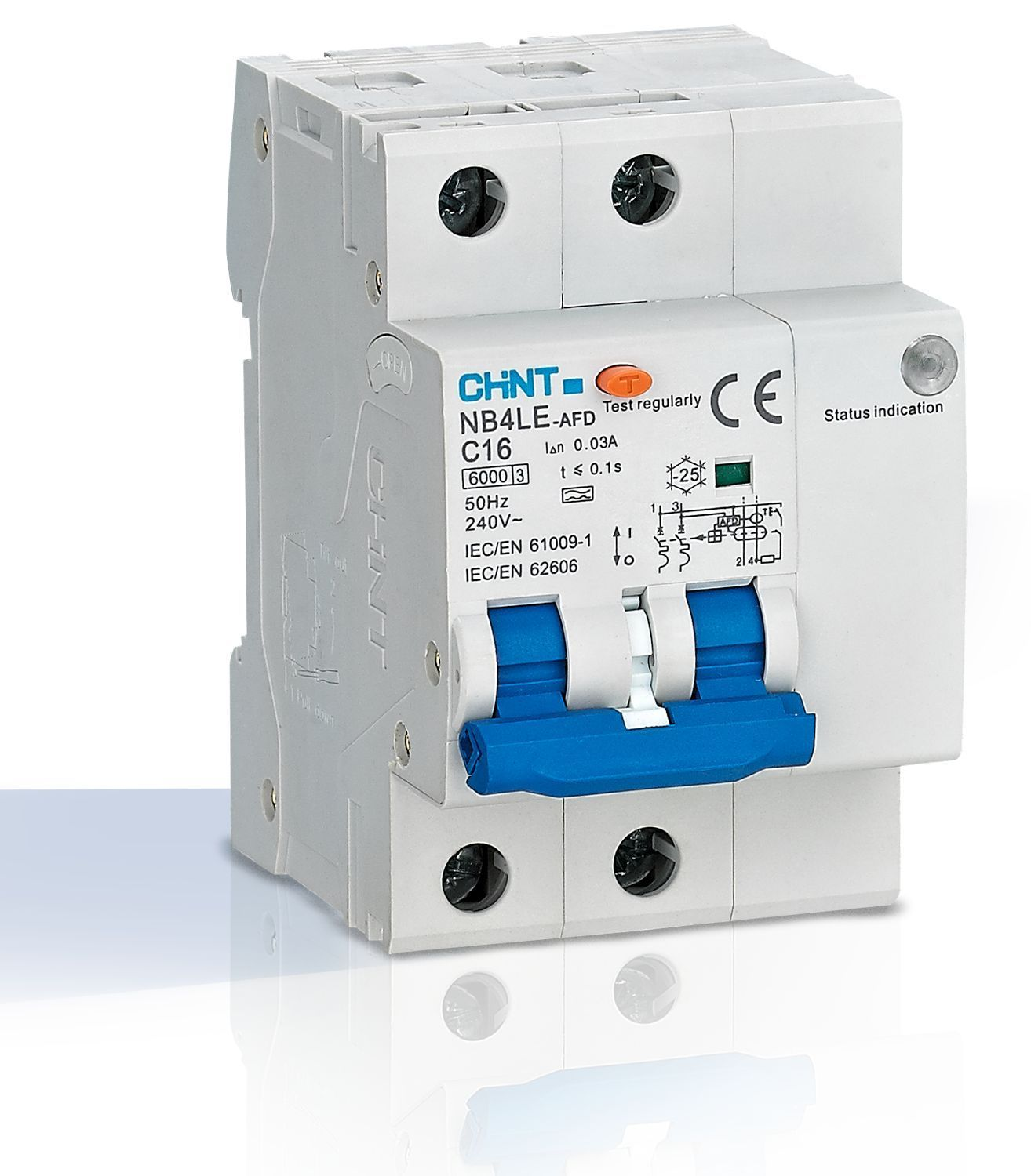 Устройство защиты от дугового пробоя CHINT / Чинт NB4LE-AFD c автоматическим выключателем, двухполюсное, в пластиковом корпусе, серый, C20 тип A, 30мА, 230В / электрика