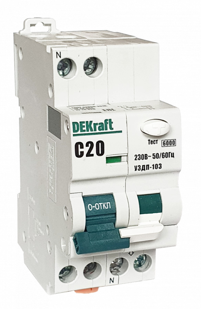 Устройство защиты от дугового пробоя DEKraft / ДеКрафт УЗДП-103 c автоматическим выключателем, 1P+N, в пластиковом корпусе, белый, 10А, характеристика С, 6кА, 230В, IP20 / электрика