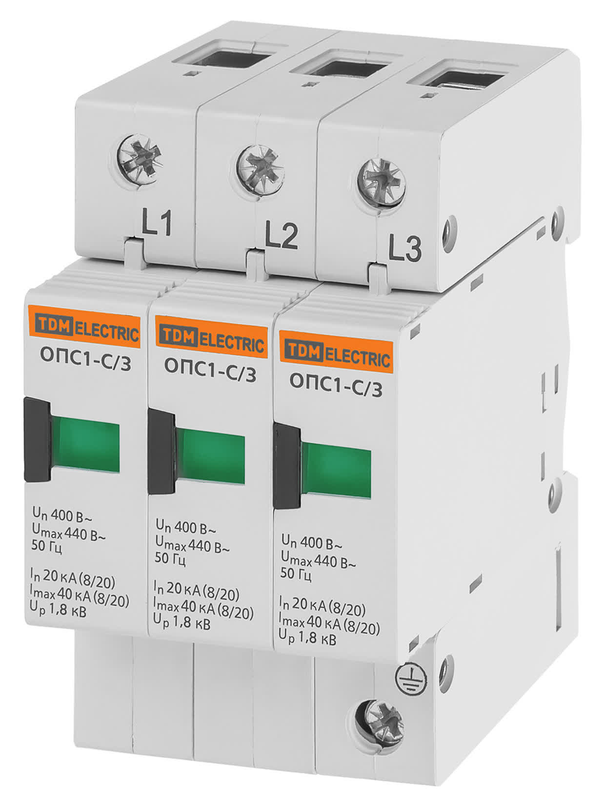 Ограничитель перенапряжения TDM Electric / ТДМ Электрик ОПС1-C модульный, трехполюсной, 400В 20кА, 40кА, IP20 / электрика