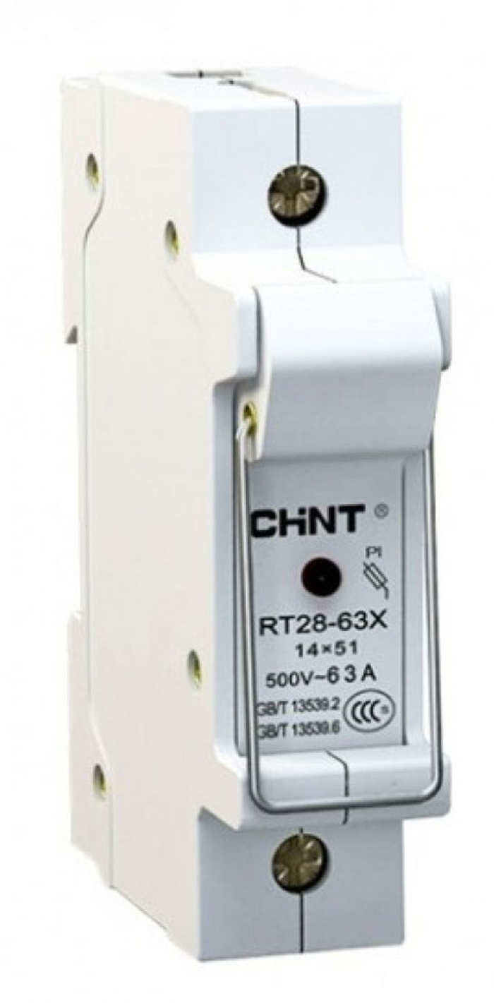 Держатель предохранителя CHINT / Чинт RT28-63X под DIN-рейку с индикацией, 1P, 14х51мм, 63А, переменный (АС), 500В / электрика