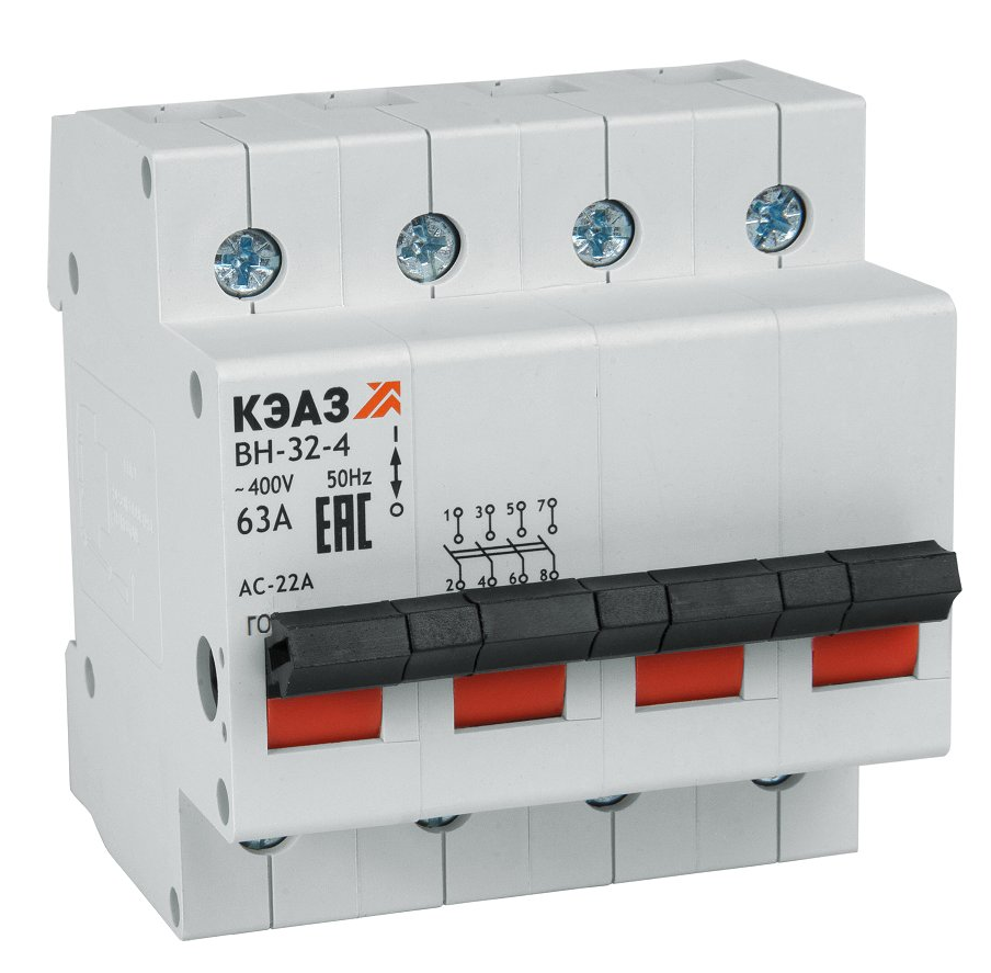 Выключатель нагрузки КЭАЗ ВН-32-463-УХЛ3 модульный, 4P 63А, 141642 / переключатель