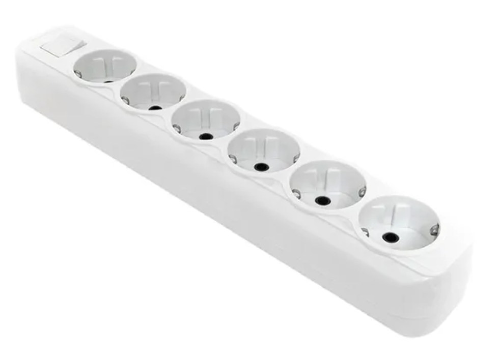 Блок розеток EKF / ЕКФ PROxima Эксперт, 6 гнезд 16А 3.5кВт с заземлением, белый, AKB16-6i / колодка электрическая для удлинителя