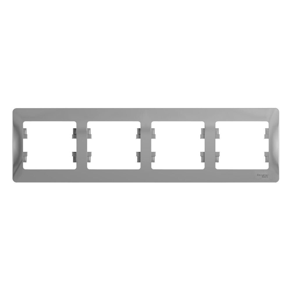 Рамка электроустановочная Systeme Electric / Систем Электрик Glossa GSL000304 скрытая установка, горизонтальная алюминий, 4 поста / для розеток и выключателей