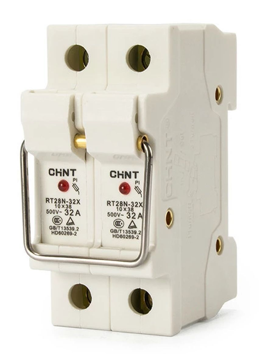 Держатель предохранителя CHINT / Чинт RT28N-32X под DIN-рейку с индикацией, 2P, 10х38мм, 32А, переменный (АС), 500В / электрика