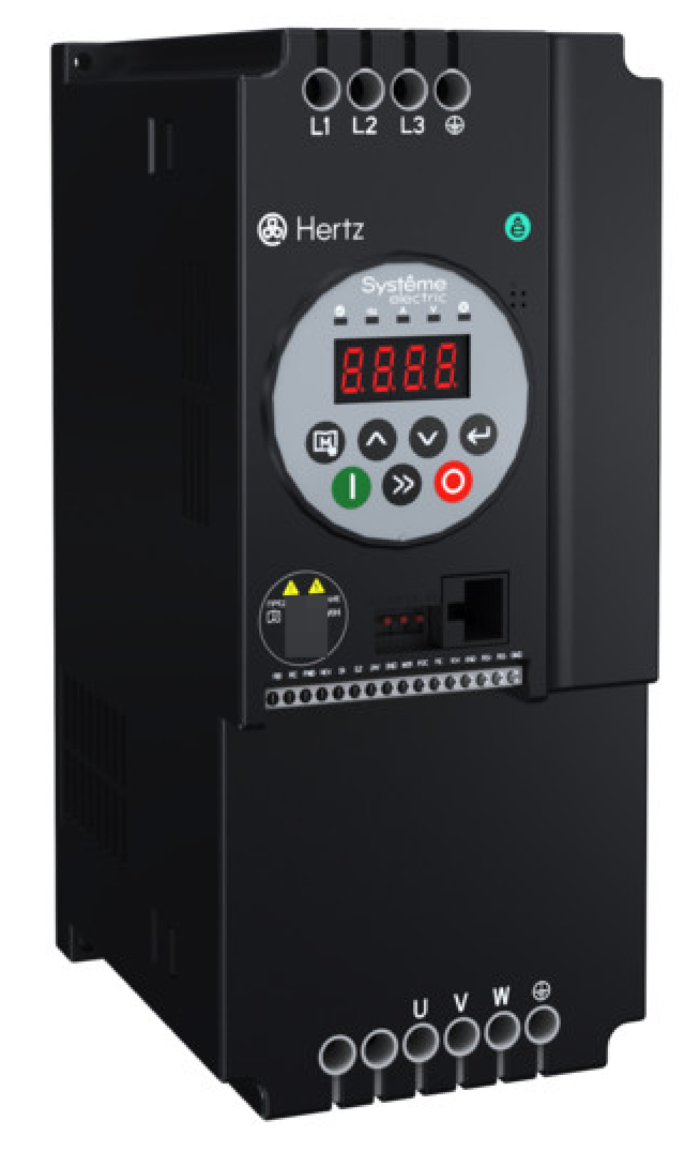 Частотный преобразователь Systeme Electric / Систем Электрик STV050 Hertz, LED панель оператора, в пластиковом корпусе черный, 32А, 15кВт, 380В, IP20 / электрика