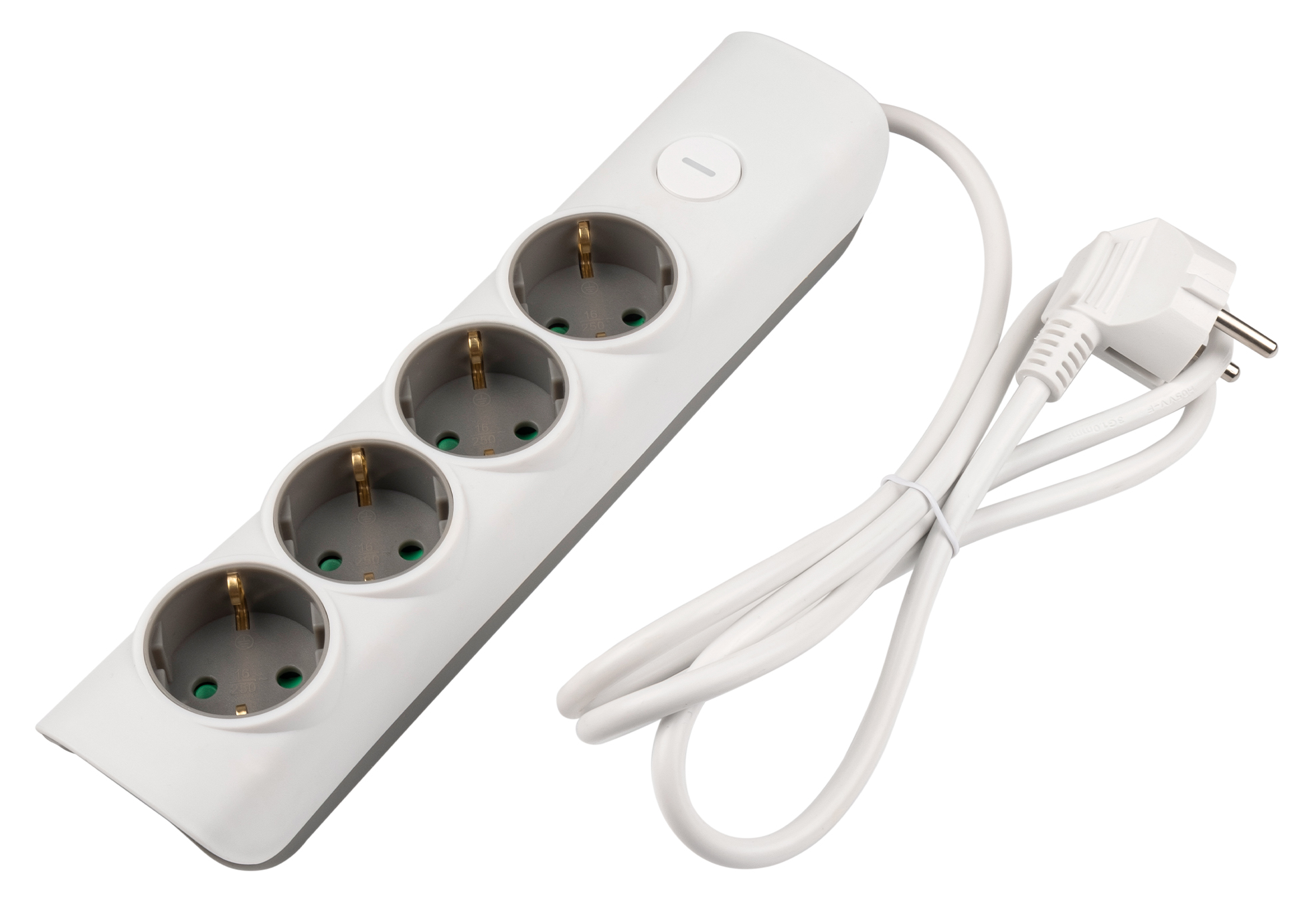 Удлинитель бытовой Jazzway / Джазвэй ET-04-300W ПВС 3х1 с выключателем и заземлением, 16А 4кВт, 3 метра 4 розетки белый-серый, 5051812