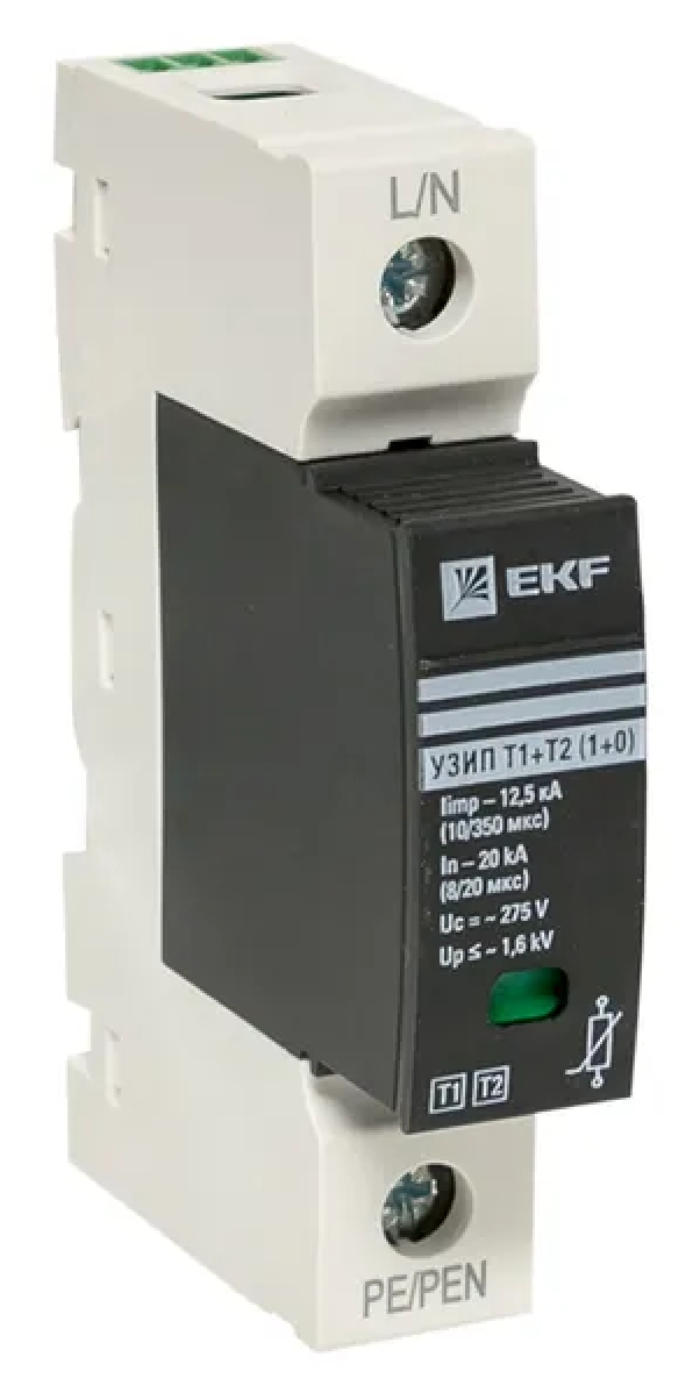 УЗИП EKF / ЕКФ для защиты от импульсных перенапряжений, Т1+Т2, Iimp-12,5kA, In-20kA, Uc-275В, 1+0 / электрика