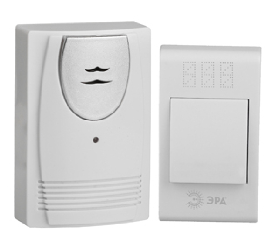 Звонок дверной беспроводной ЭРА C61 с 32 мелодиями и влагозащищённой кнопкой, белый, IP20, радиус действия 100м, Б0018093 / устройство для оповещения