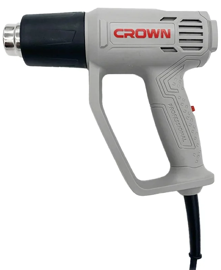 Строительный фен Crown / Краун CT19041K пистолетный, с термостатом, серый, 600°С, мощностью 1800Вт / инструменты