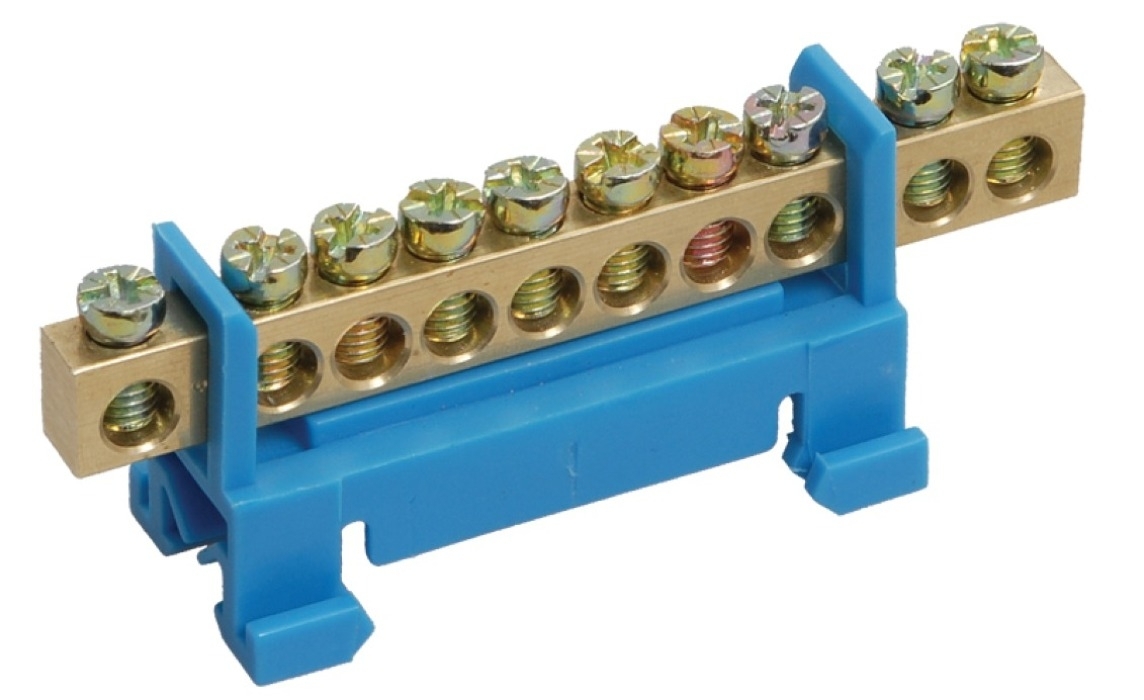 Шина IEK / ИЭК ШНИ-6х9-10-С-С N нулевая синий изолятор типа Стойка, контактная группа качественная латунь, 72х29.6х22.5мм, DIN-рейка, 1×10 100А, YNN10-69-10P-K07 / соединитель проводов