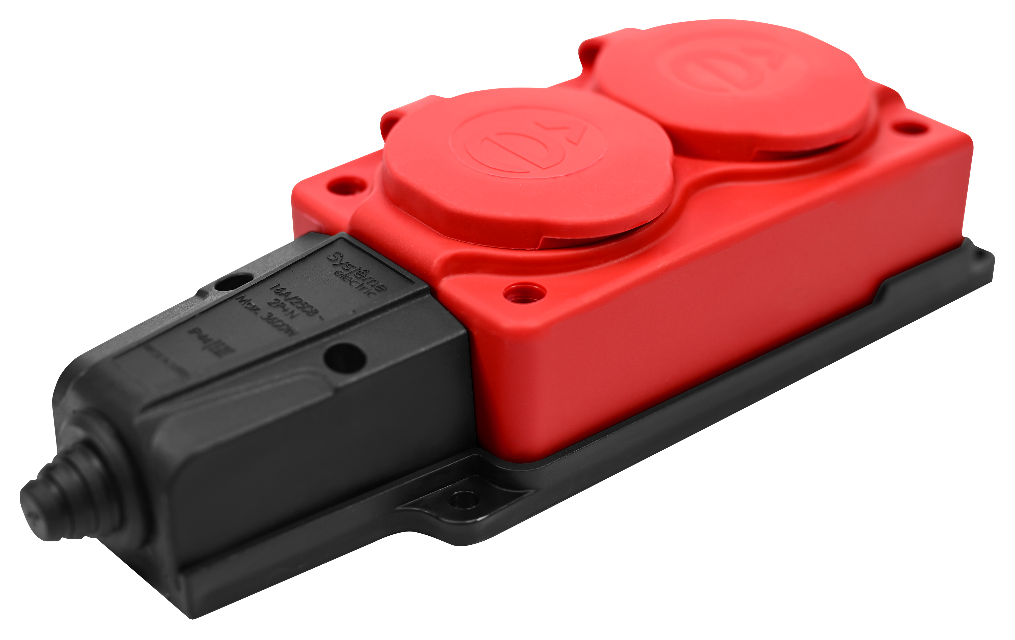 Блок розеток Systeme Electric / Систем Электрик MultiSet 2К+З, 2 гнезда 16А 250В IP44, наружной установки с крышкой, каучук красный, MST4122RD / колодка электрическая для удлинителя