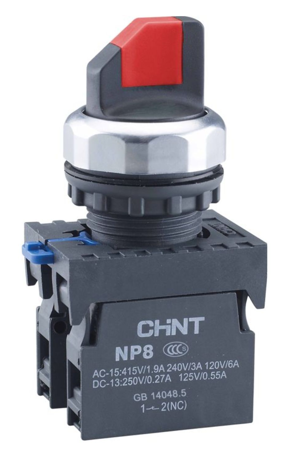 Выключатель пакетный Chint / Чинт NP8-11X/214 на 2 положения без подсветки с фиксацией, 1НО+1НЗ, красный, IP65, 667133 / переключатель