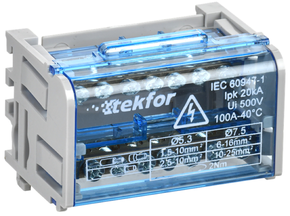 Распределительный блок IEK / ИЭК Tekfor ШНК 2х7 L+PEN, крепеж на DIN-рейку, пластик, 71х51х44мм, 2 полюса, 7 зажимов / кросс модуль