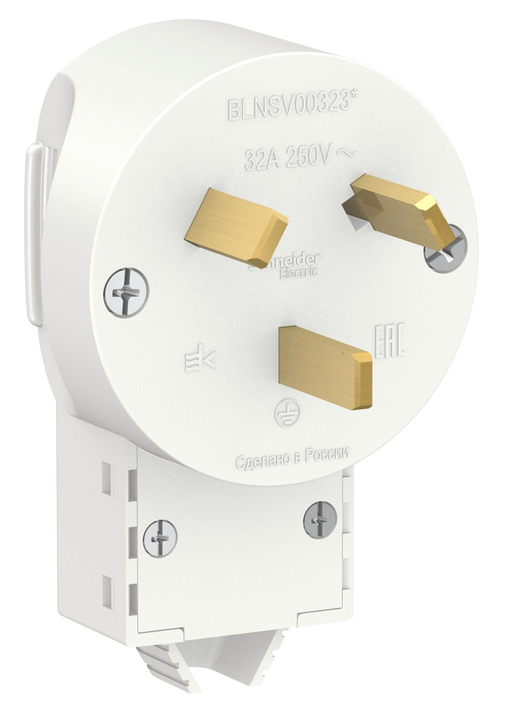 Вилка силовая кабельная Systeme Electric / Систем Электрик Blanca с заземляющими контактами из термопласта, белая, 2К+З, 32А, 250В, BLNSV003231 / электрика